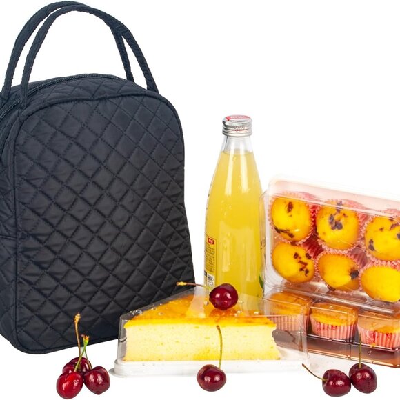 Machine Washable Women Quilted Fabric Insulated Reusable Cooler Lunch Bag Tote A - Picture 2 of 9